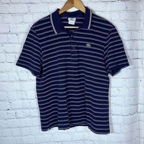 Lacoste Blue White Striped Polo Shirt Short Sleeve Size XL Style F5191 - Picture 1 of 6